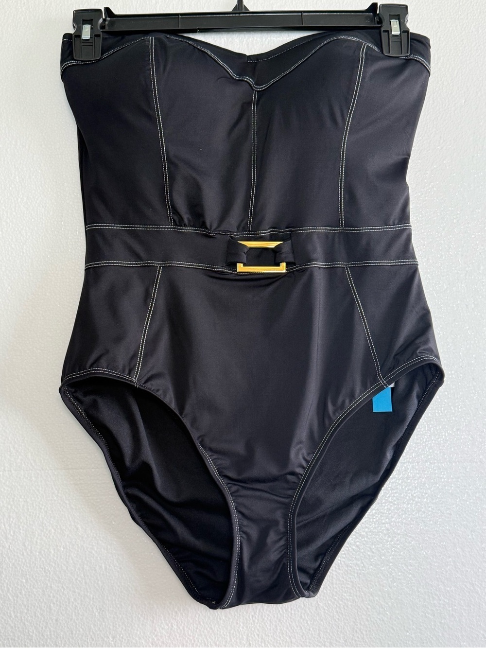 Blue Rod Beattie Strapless Black One Piece Swimsuit Flattering Gold Size 12
